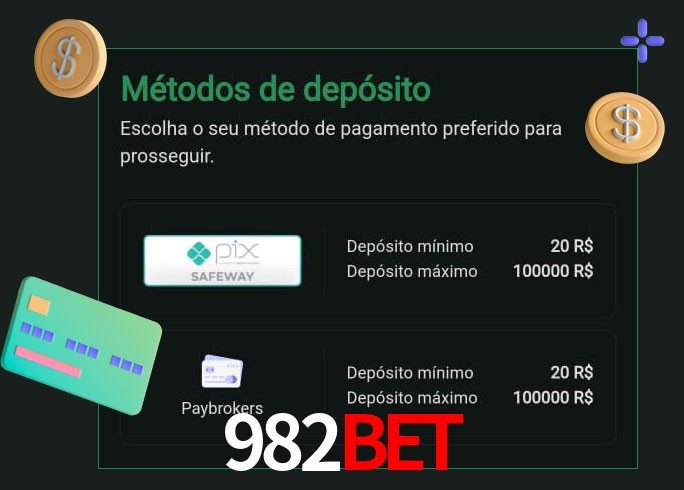 O cassino 982Bet oferece uma grande variedade de métodos de pagamento